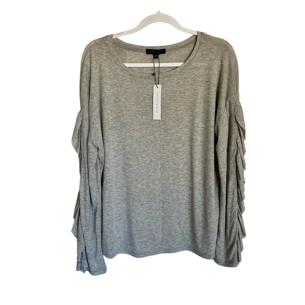 NWT Sanctuary Preppy Minimal Chic Ruffle Trim Casual Lightweight Long Sleeve Top